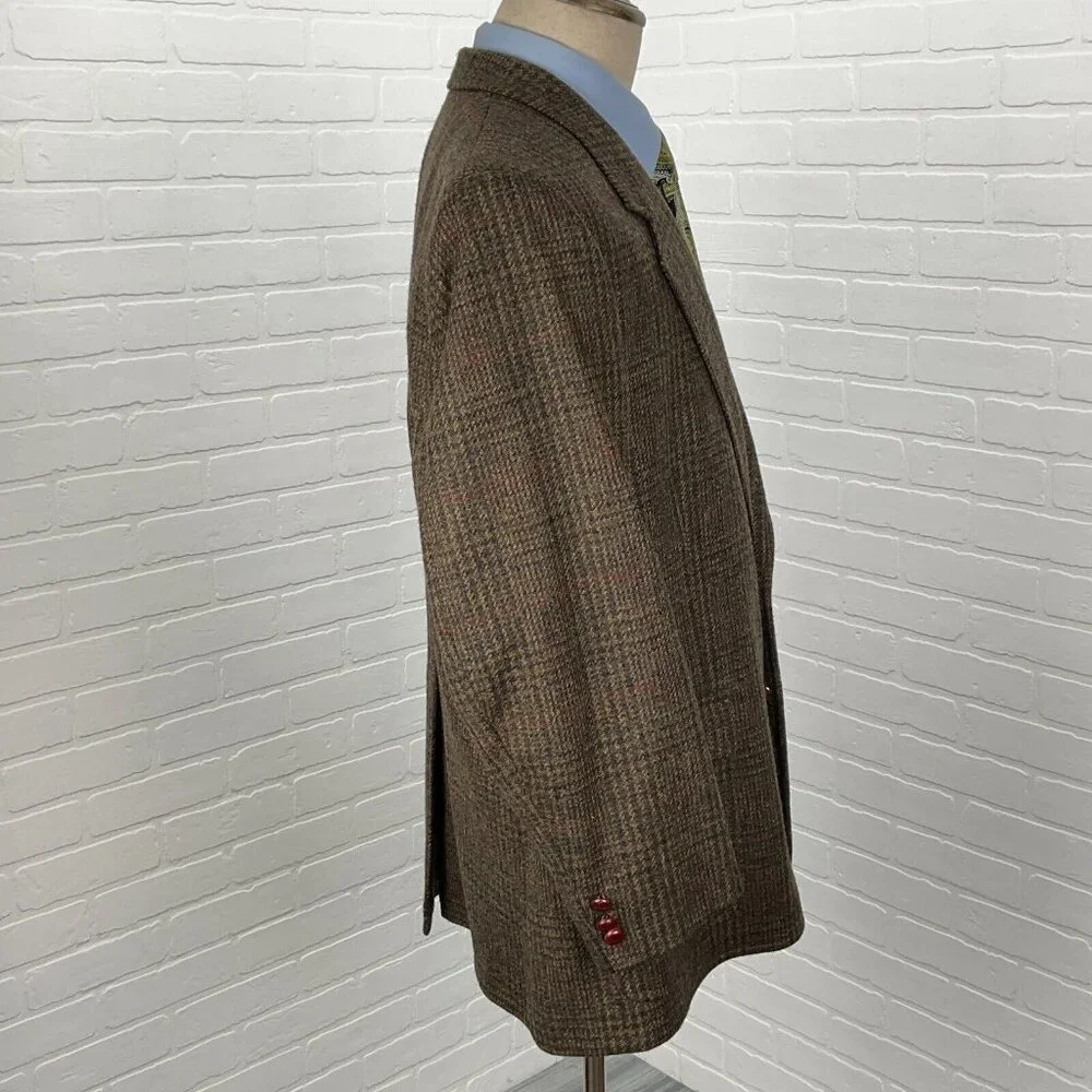 Unbranded Blazer Men 44 Brown Red‎ Plaid Tweed 1 Button Wool VTG Hungary